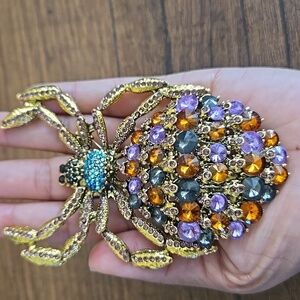 Gigantic Rhinestone Brass Spider Pin Brooch